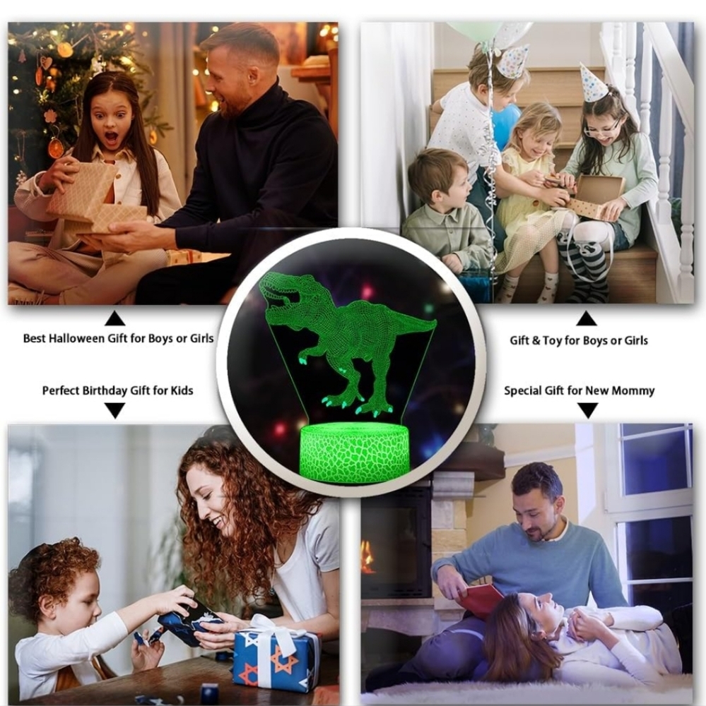 3D Dinosaur Toys Night Light for Kids, 3 Patterns and 16 Color Change Decor Lamp